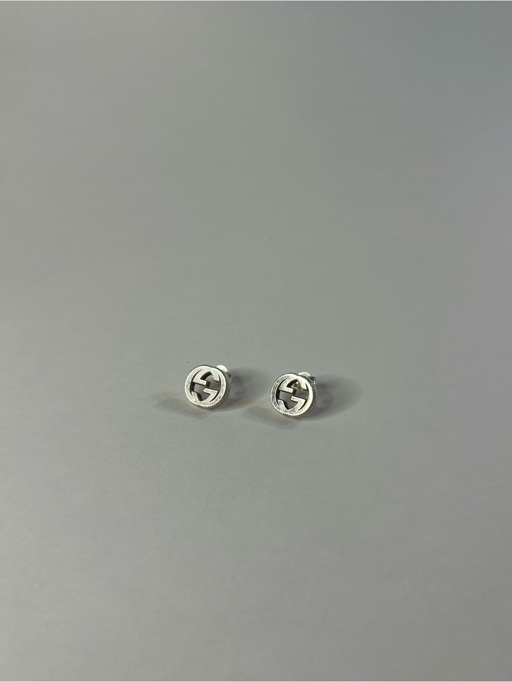Gucci Silver Tone Double G Round Stud Earrings